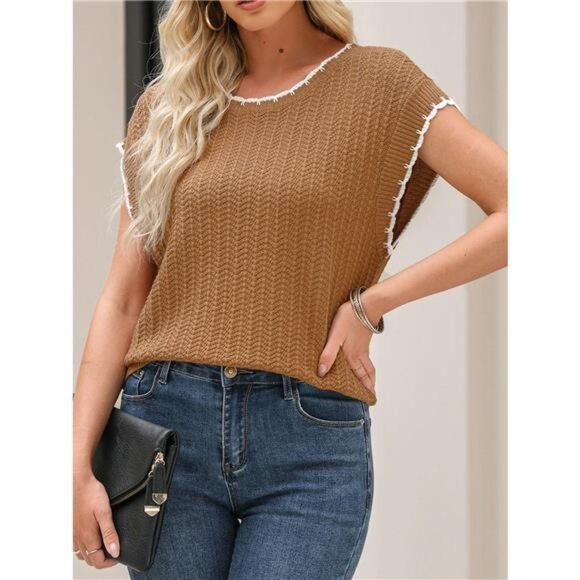 Contrast Trim Boxy Fit Sweater Vest - Picture 7 of 12